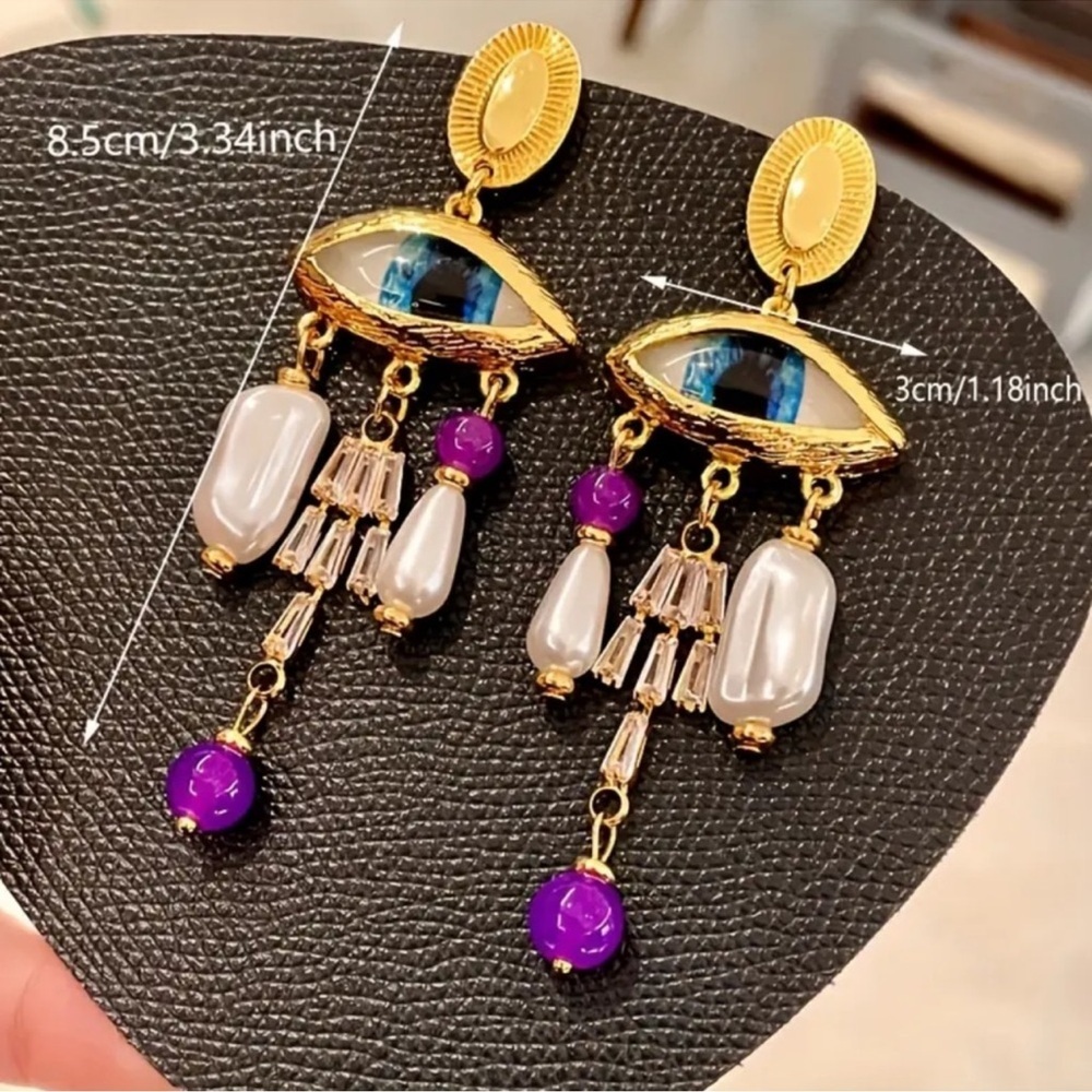 Brand NEW❗️ Vintage Evil Eye Lucky Earrings. Elegant Gaze Protective Earrings. 🧿 - Picture 3 of 5